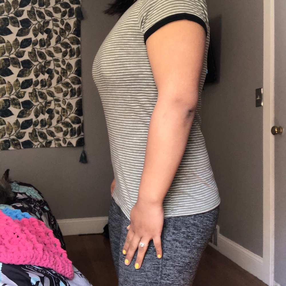 Green and grey striped T-shirt